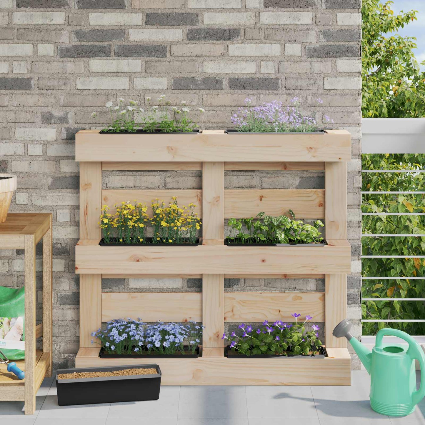 Gėlių dėžės Euro paletėms 12 pcs Juoda 36 x 13,5 x 9,5 cm