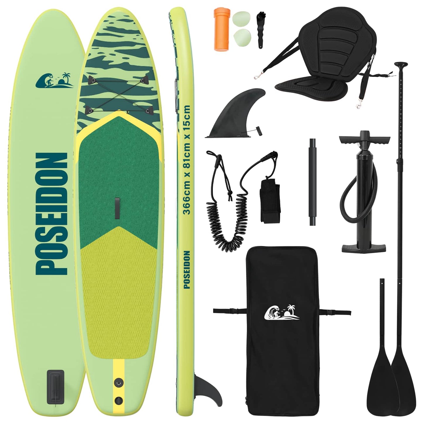 SUP lenta su sėdyne 2-in-1 POSEIDON 366 x 81 x 15 cm Žalia