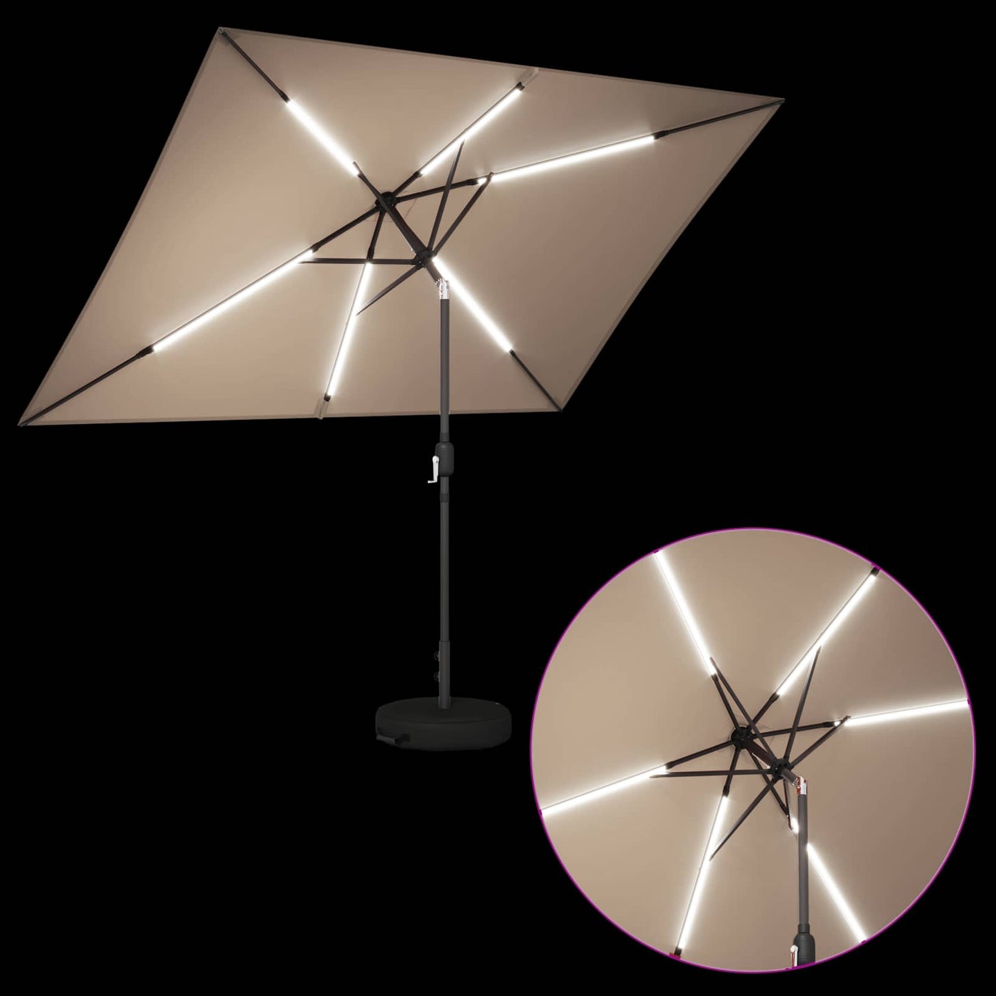Sodas skėtis su LED šviestuvais 200 x 300 cm Poliesteris Taupe