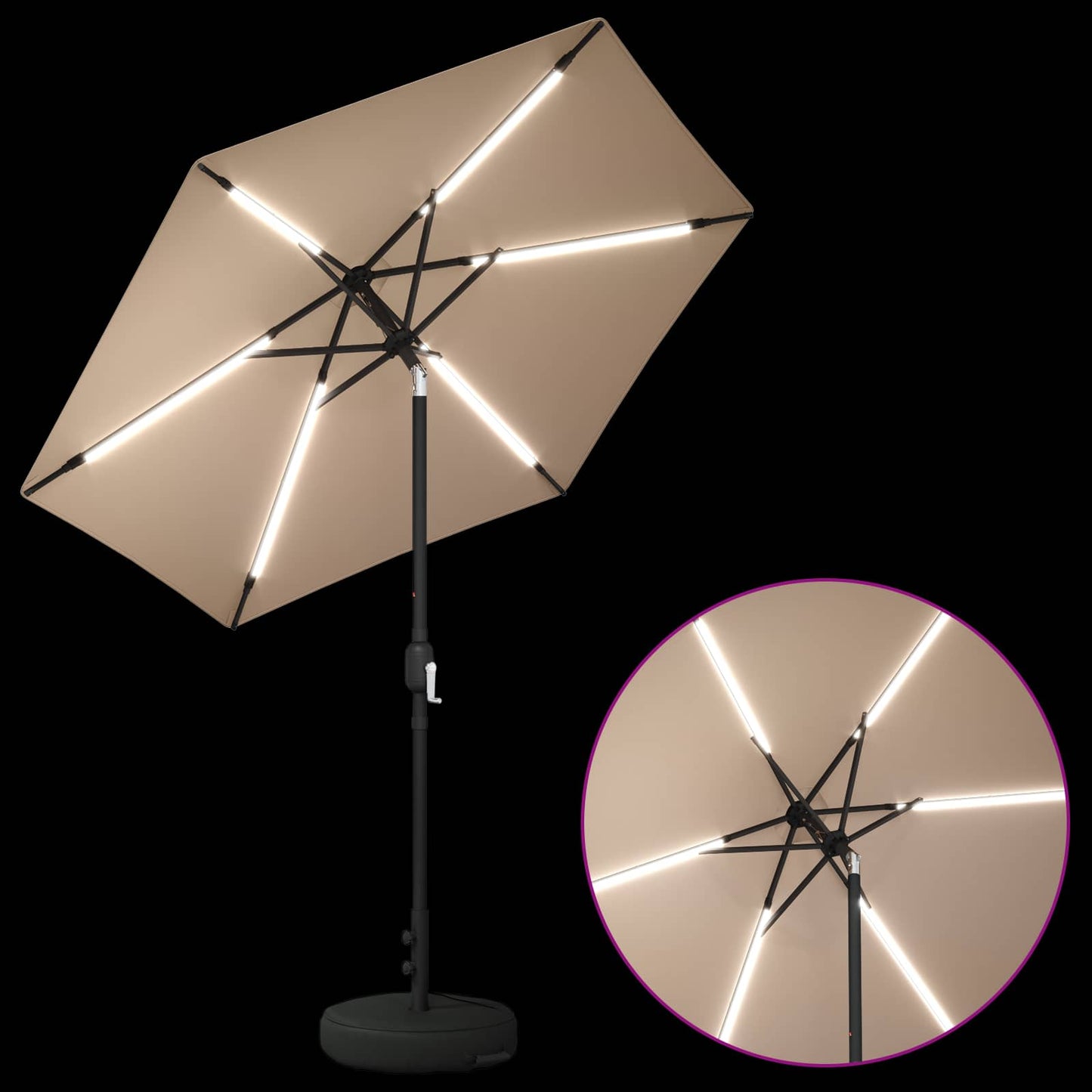 Sodas skėtis su LED šviestuvais 230 x 230 cm Poliesteris Taupe