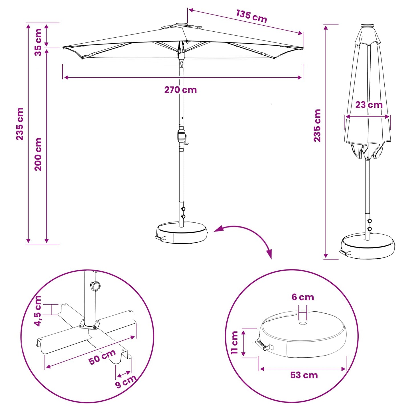 Sodas skėtis su LED šviestuvais 270 x 270 cm Poliesteris