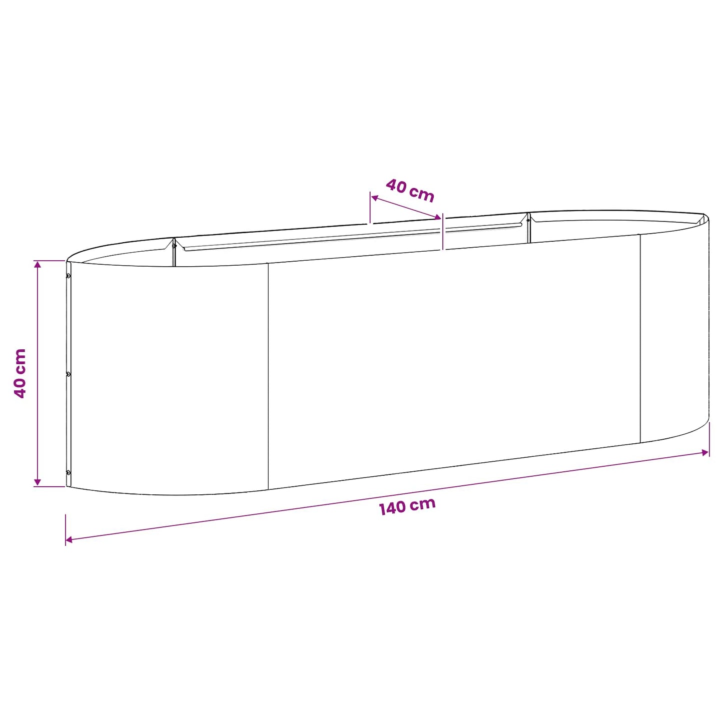 Pakelta sodo lova Juoda 140 x 40 x 40 cm Plienas