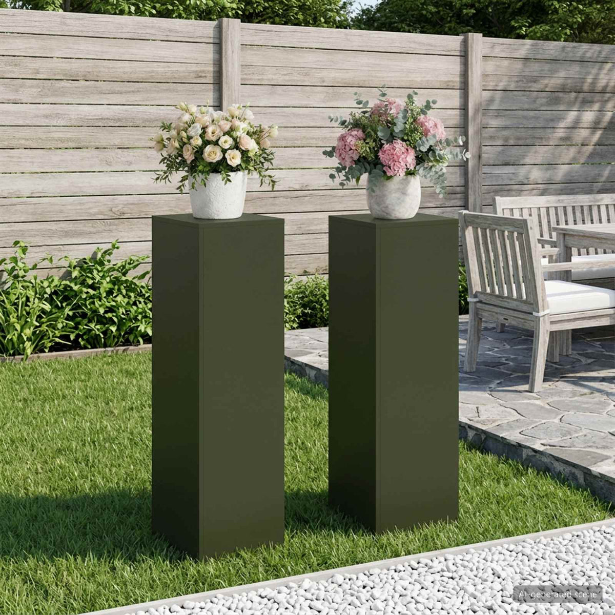 Augalų stovas 2 pcs Alyvuogių žalia 30 x 30 x 100 cm Plienas