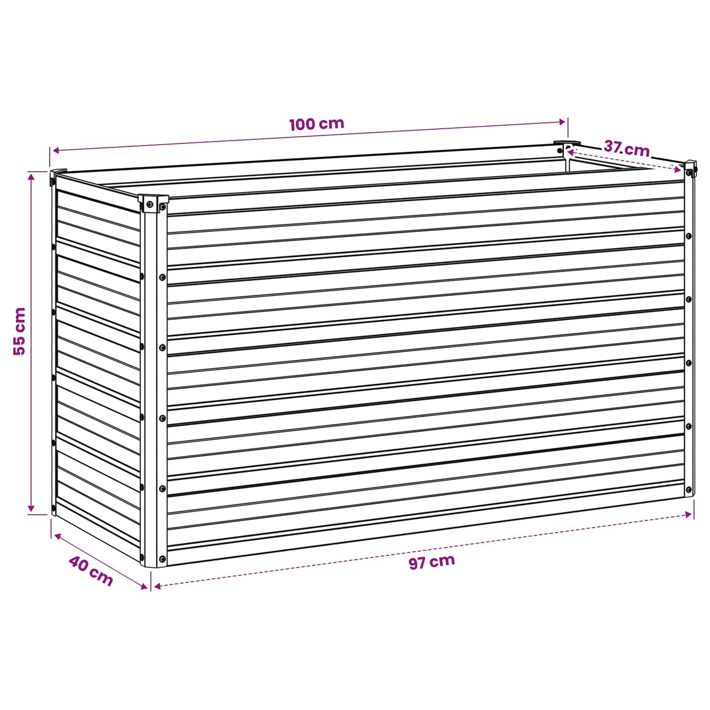 Pakelta sodo lova Juoda 100 x 40 x 55 cm