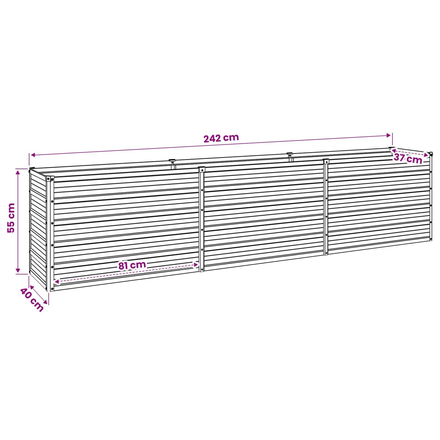 Pakelta sodo lova Pilka 240 x 40 x 55 cm