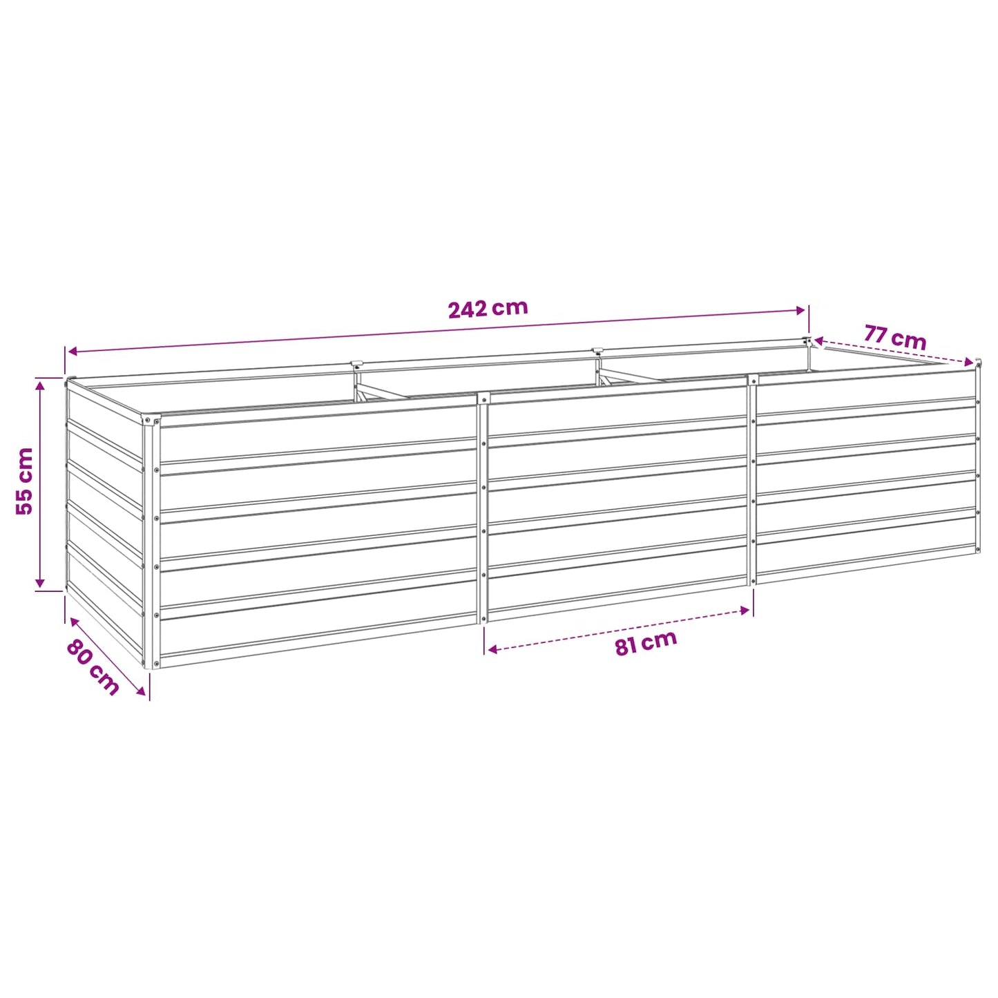 Pakelta sodo lova Pilka 240 x 80 x 55 cm
