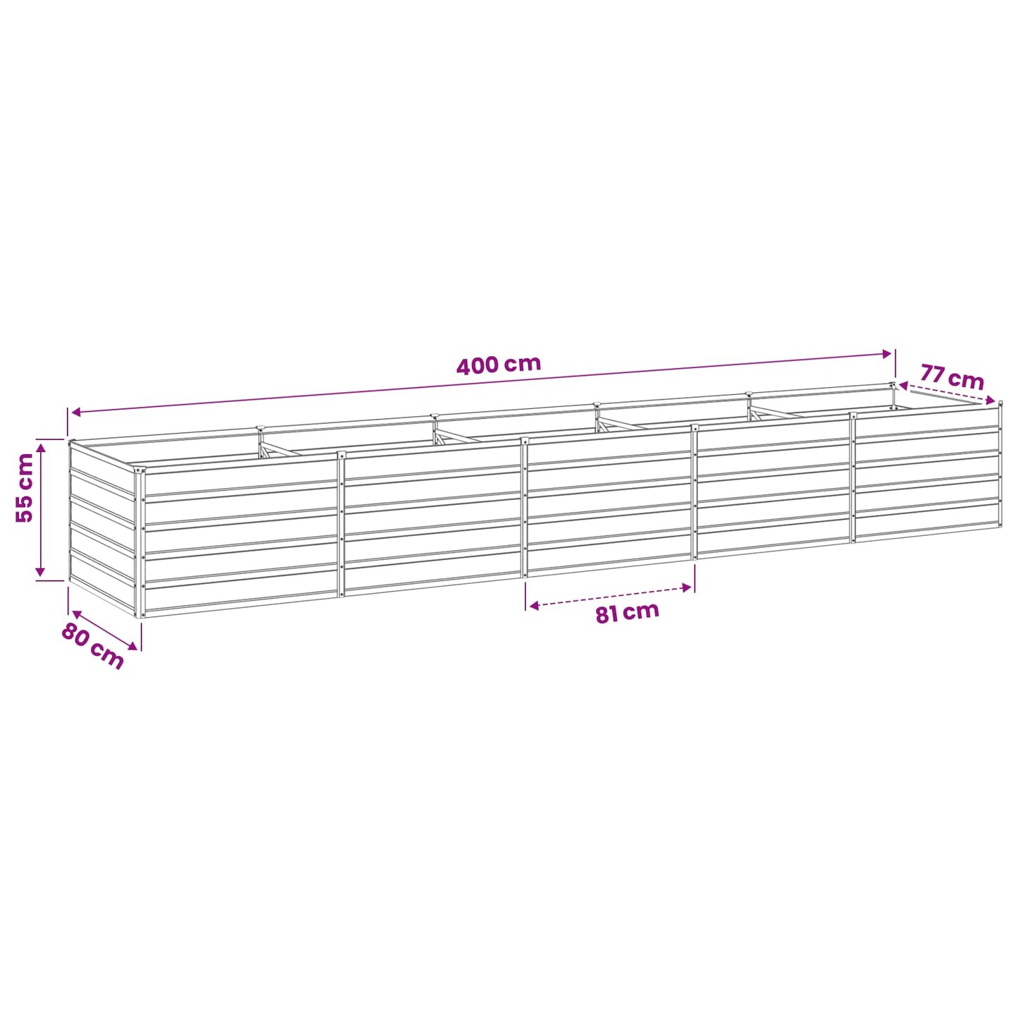 Pakelta sodo lova Pilka 400 x 80 x 55 cm