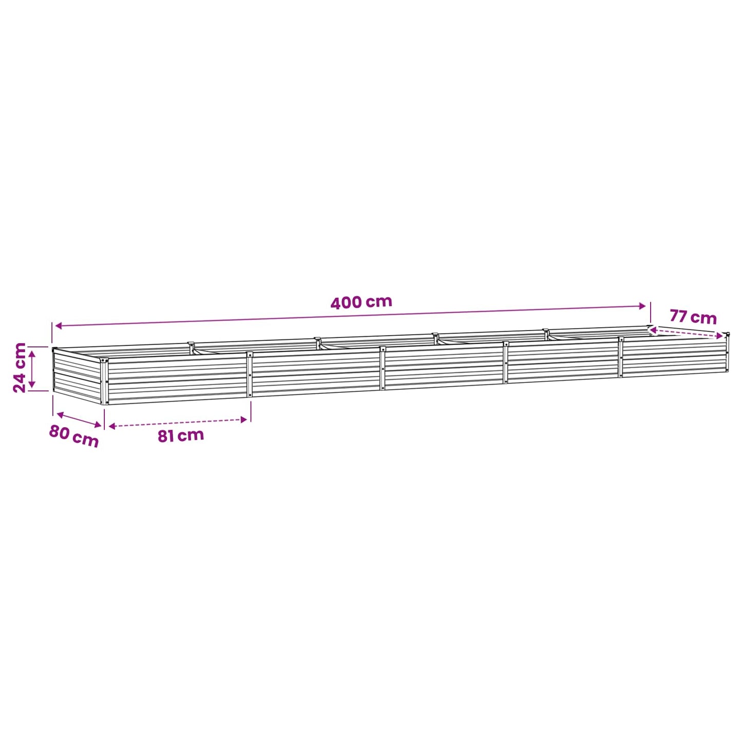 Pakelta sodo lova Sidabrinė 400 x 80 x 24 cm cinkuotas