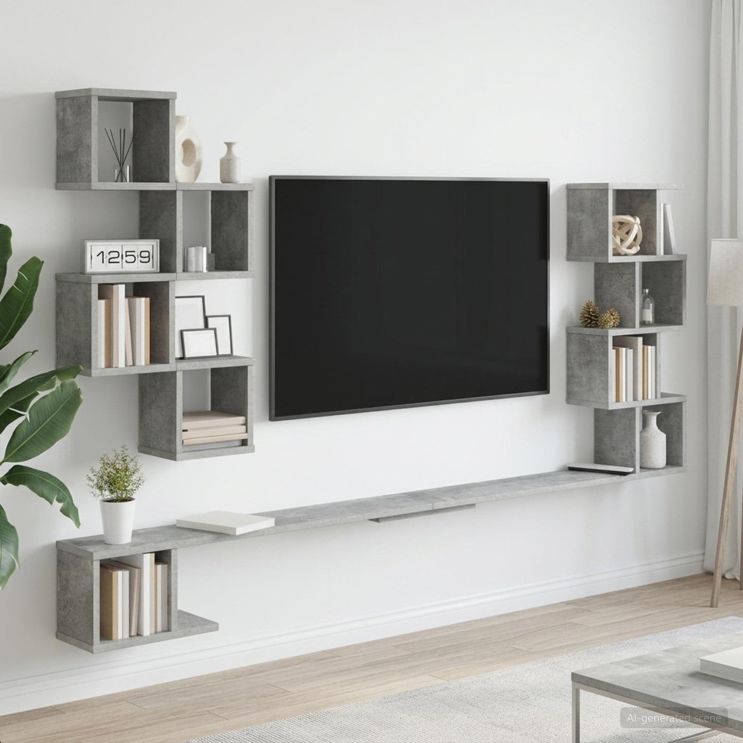 Sieninis televizoriaus stovas Betono pilka 180 x 15 x 94 cm