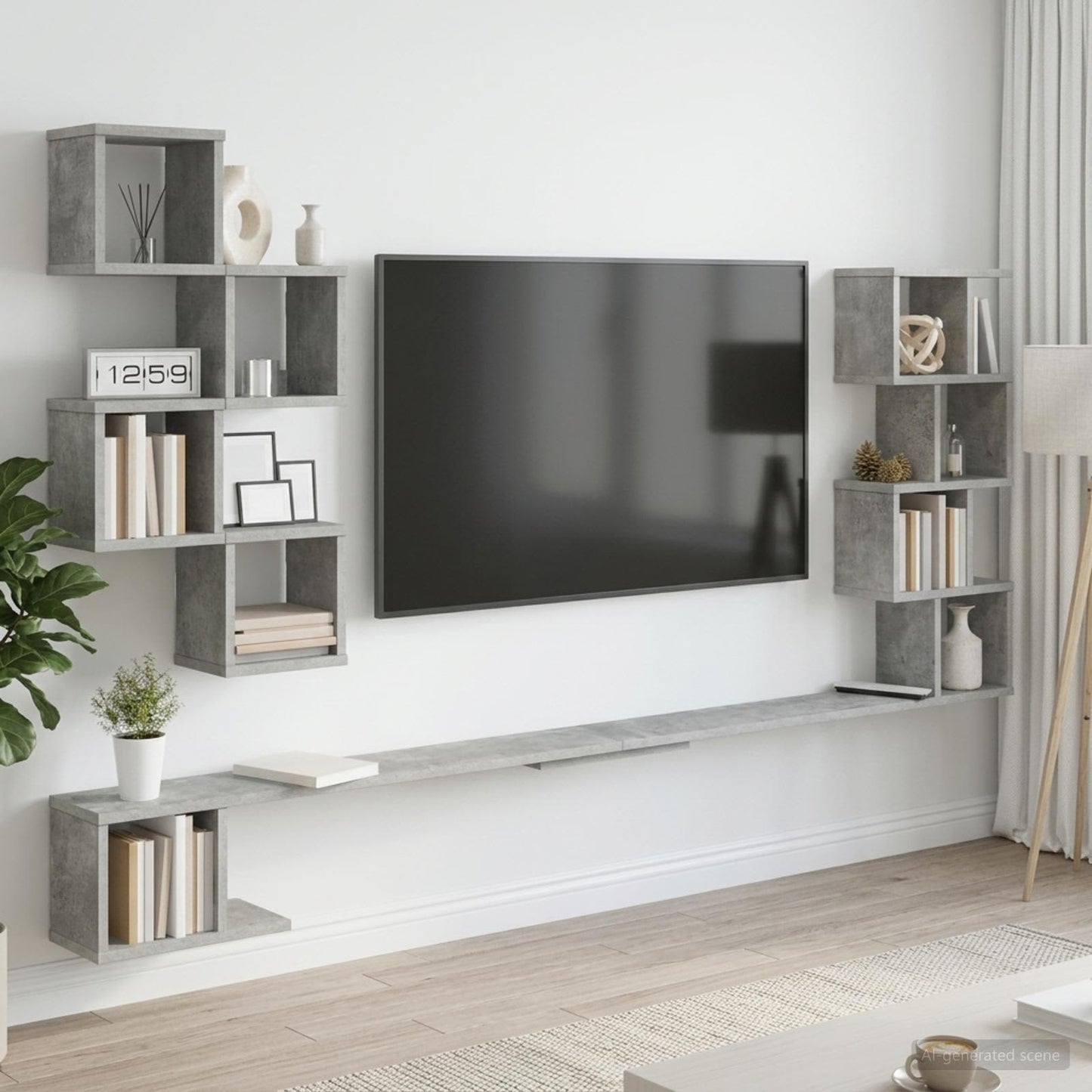 Sieninis televizoriaus stovas Betono pilka 200 x 15 x 94 cm
