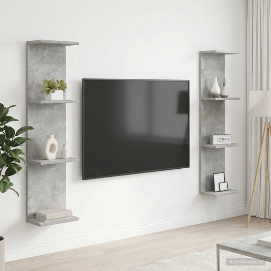 Sieninė lentyna 2 pcs Betono pilka 25 x 15 x 100 cm
