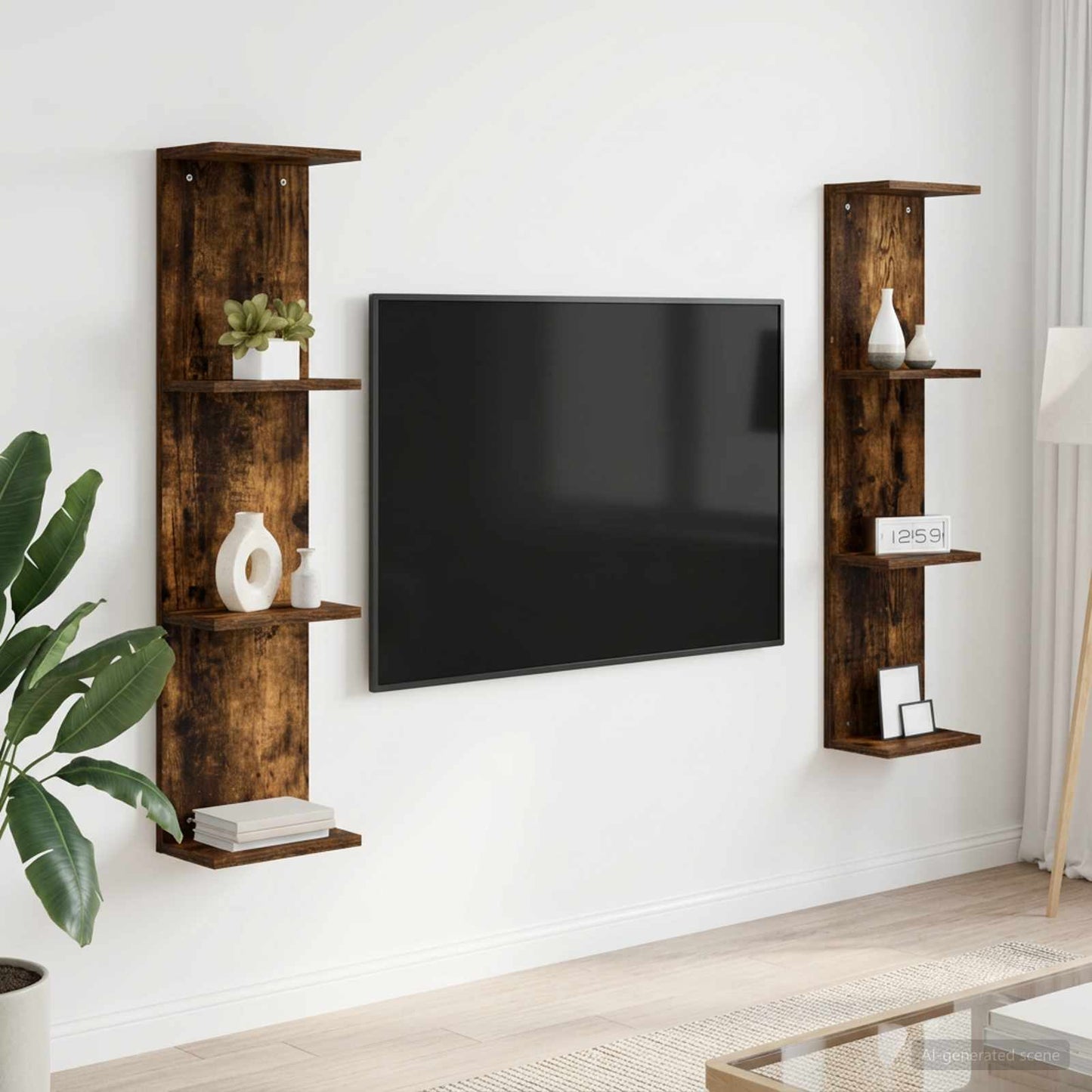Sieninė lentyna 2 pcs Dūminio ąžuolo 25 x 15 x 100 cm