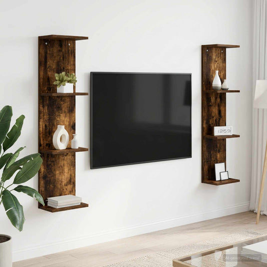 Sieninė lentyna 2 pcs Dūminio ąžuolo 25 x 15 x 100 cm