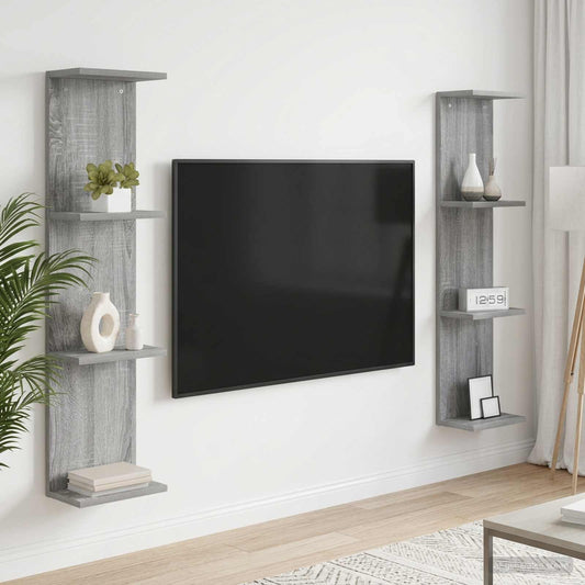 Sieninė lentyna 2 pcs Pilka Sonoma 25 x 15 x 100 cm