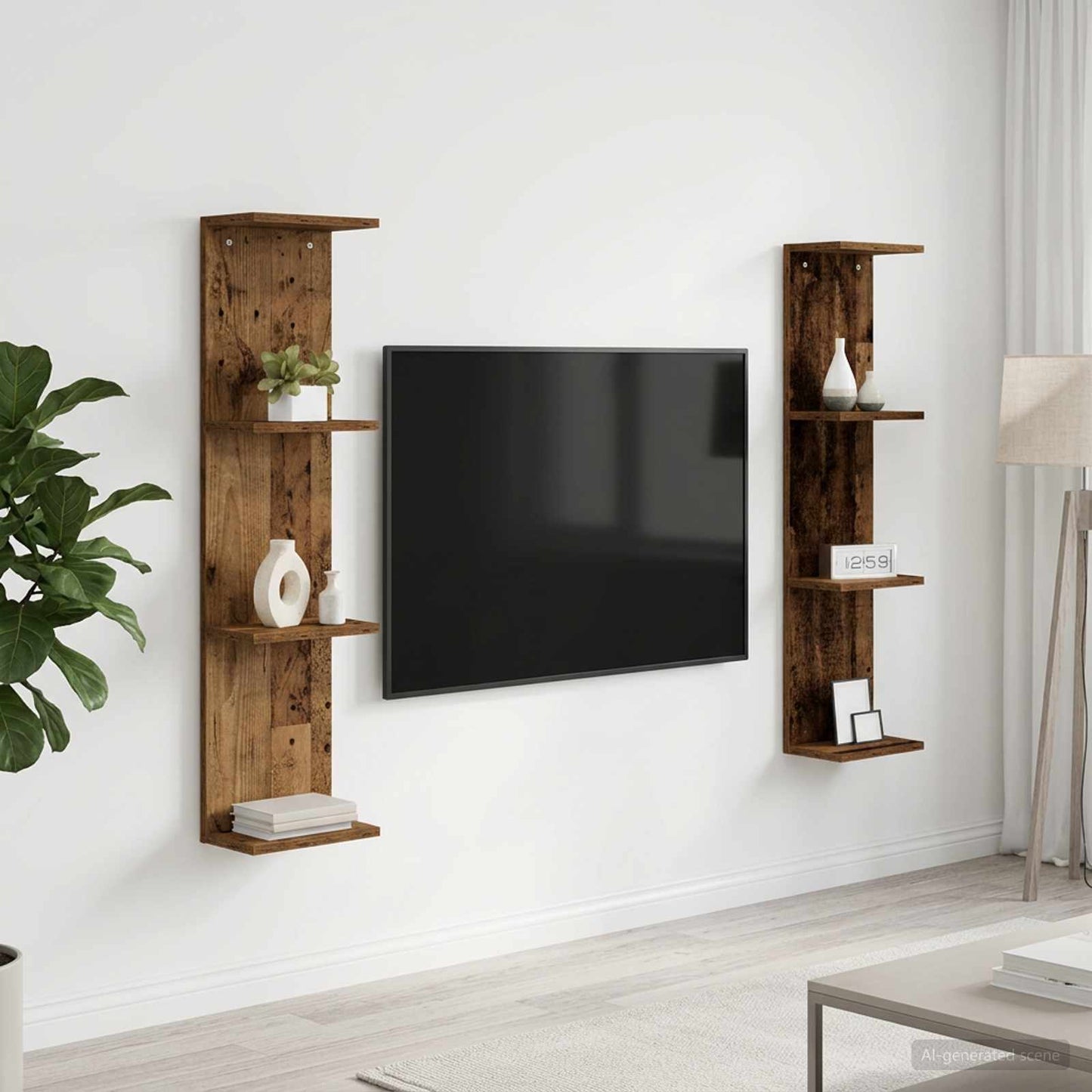 Sieninė lentyna 2 pcs Sendintos medienos 25 x 15 x 100 cm