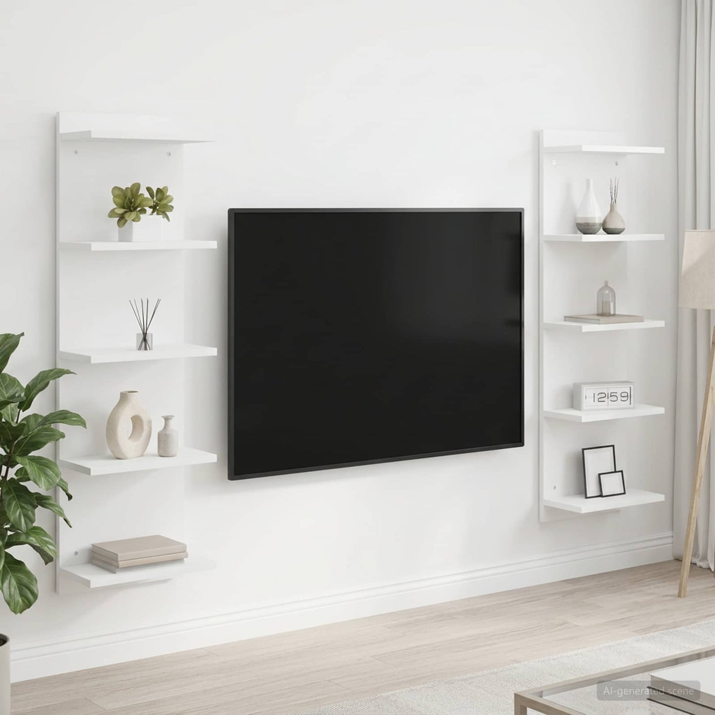 Sieninė lentyna 2 vnt. Balta 30 x 15 x 100 cm Apdirbta mediena