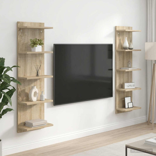 Sieninė lentyna 2 pcs Sonoma ąžuolas 30 x 15 x 100 cm