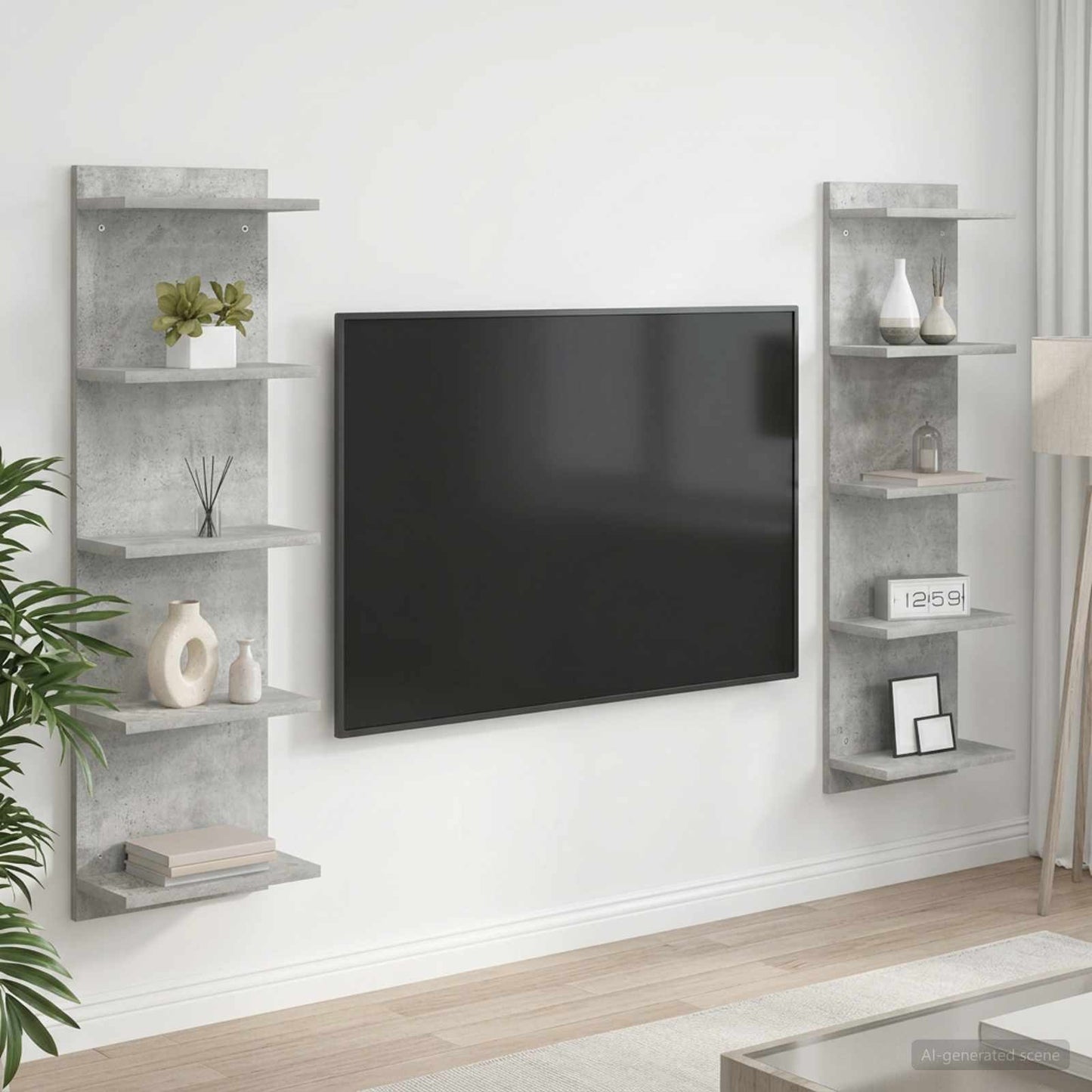 Sieninė lentyna 2 vnt. Betono pilka 30 x 15 x 100 cm