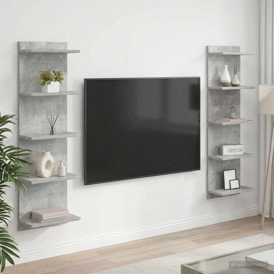 Sieninė lentyna 2 vnt. Betono pilka 30 x 15 x 100 cm