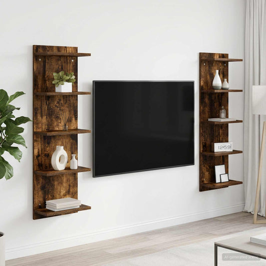 Sieninė lentyna 2 vnt. Dūminio ąžuolo 30 x 15 x 100 cm