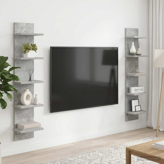 Sieninė lentyna 2 pcs Betono pilka 22 x 15 x 100 cm