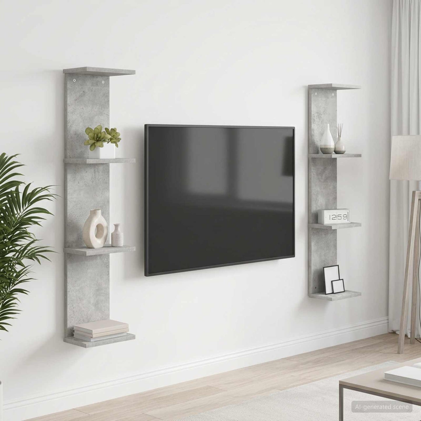 Sieninė lentyna 2 pcs Betono pilka 22 x 15 x 100 cm