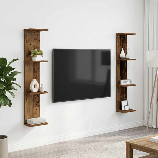 Sieninė lentyna 2 pcs Sendintos medienos 22 x 15 x 100 cm