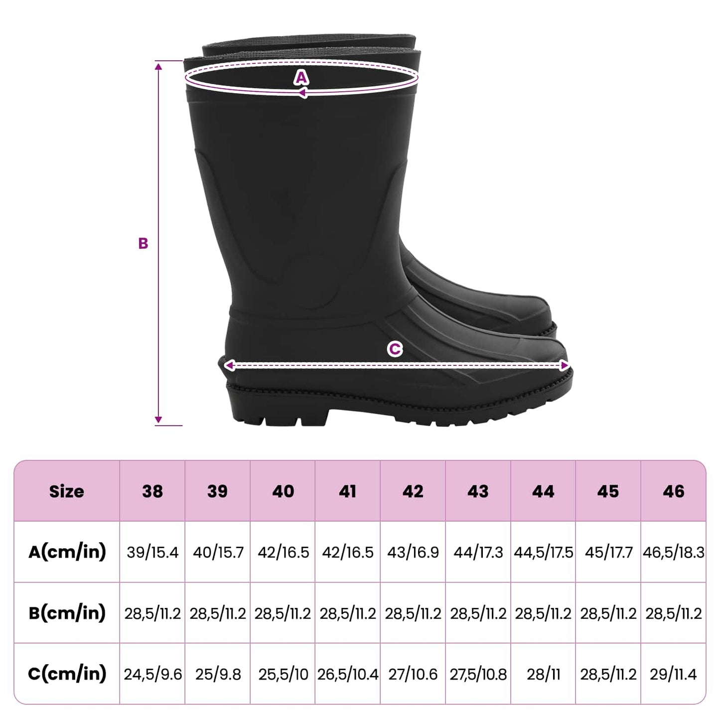 Lietaus Batai PVC Dydis 46 Juoda