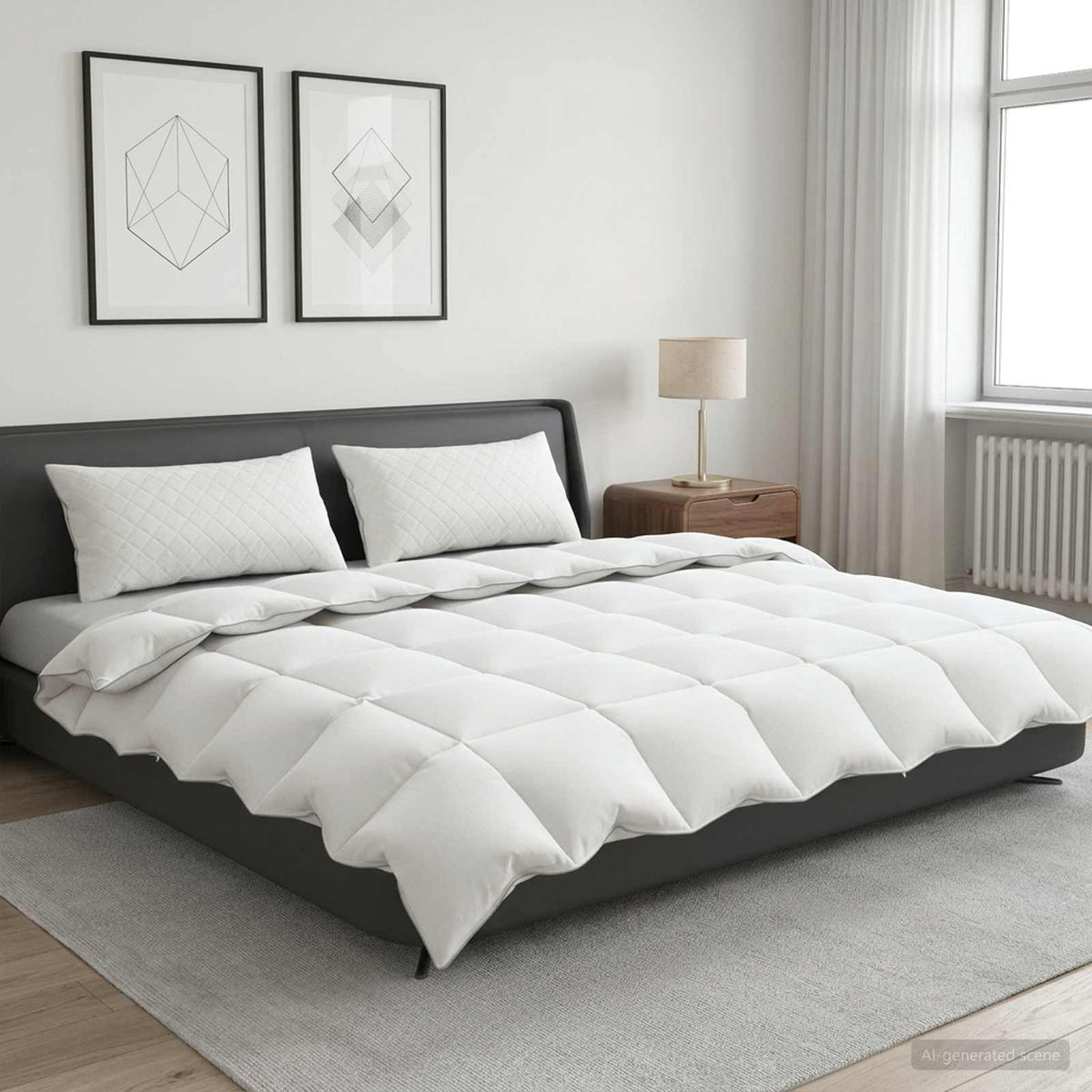 Antklodė FULDA 200 x 200 cm Žiema 300 GSM 90% žąsų pūkai Balta
