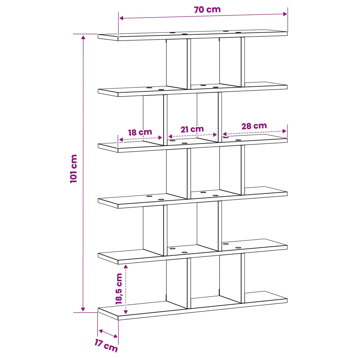 Sieninė lentyna Dūminio ąžuolo 70 x 17 x 101 cm