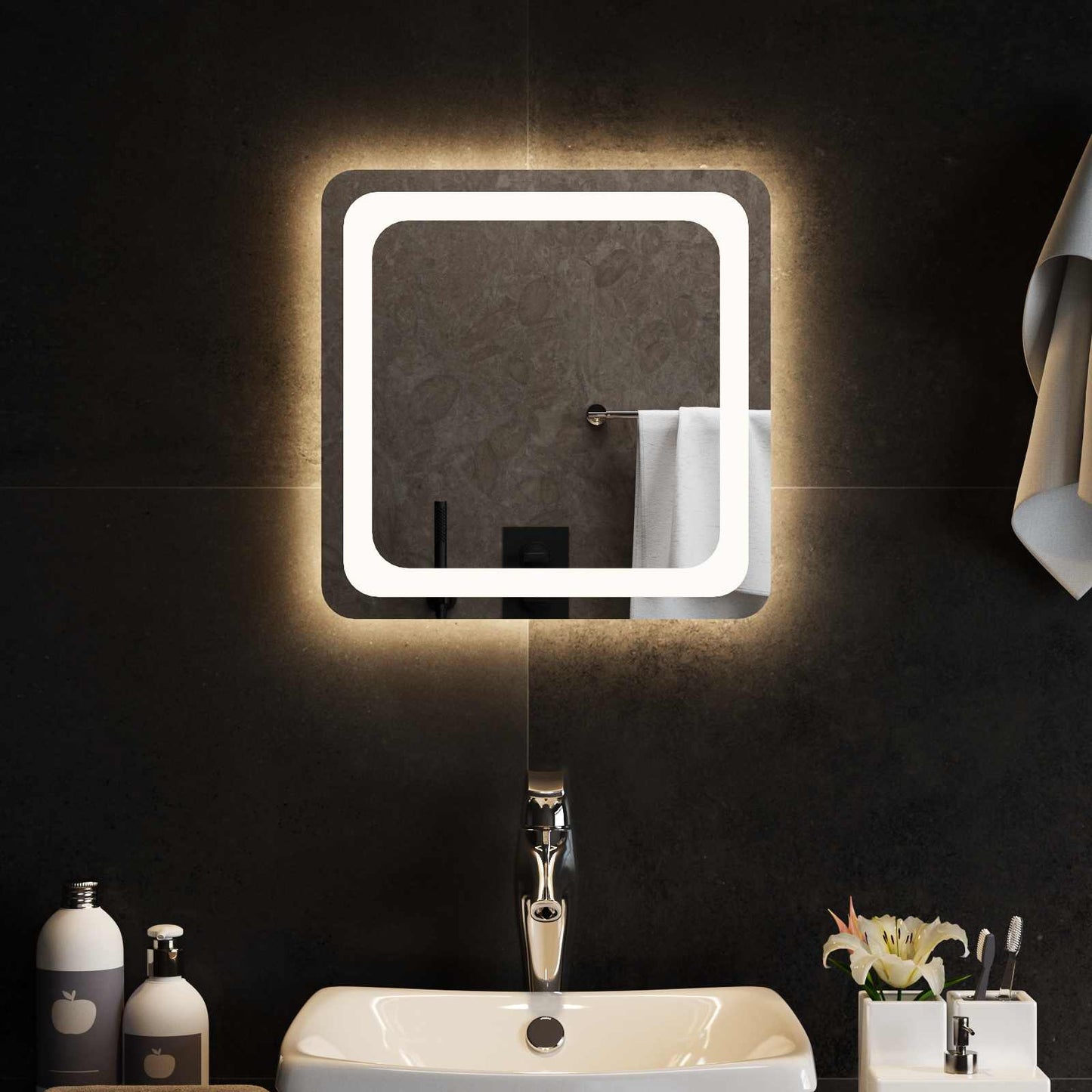 LED vonios veidrodis Skaidrus 40 x 40 cm grūdintas stiklas
