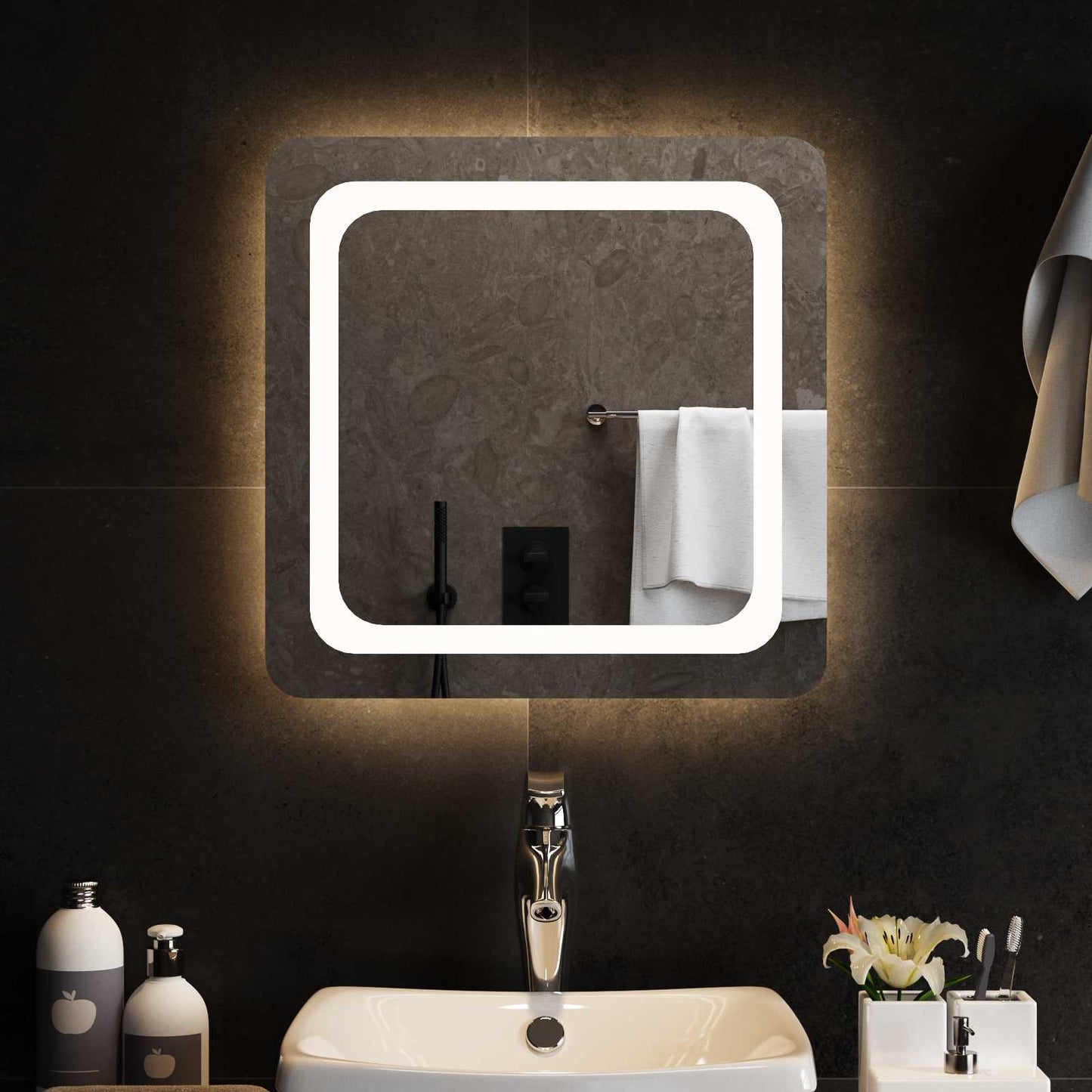 LED vonios veidrodis Skaidrus 50 x 50 cm grūdintas stiklas