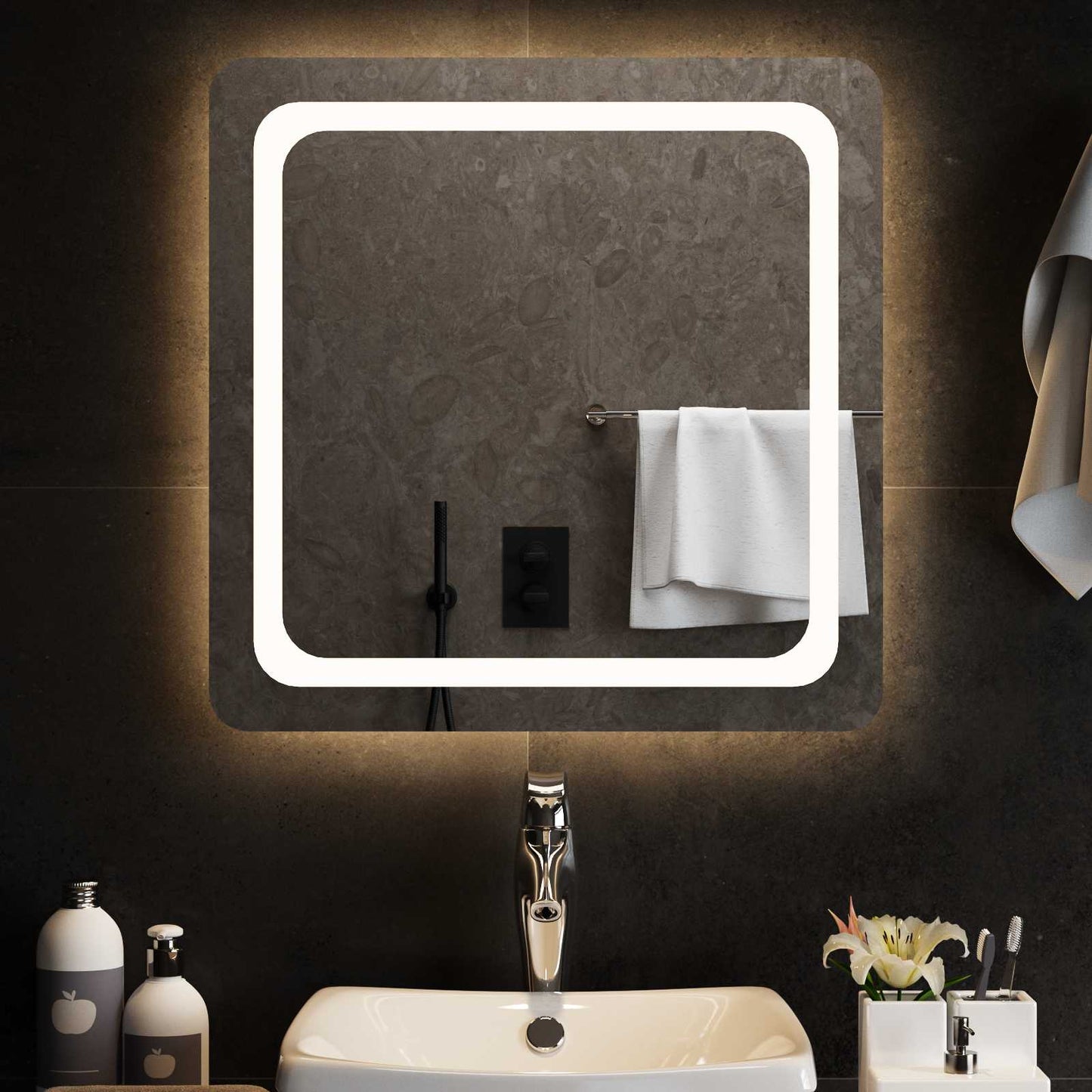 LED vonios veidrodis Skaidrus 60 x 60 cm grūdintas stiklas