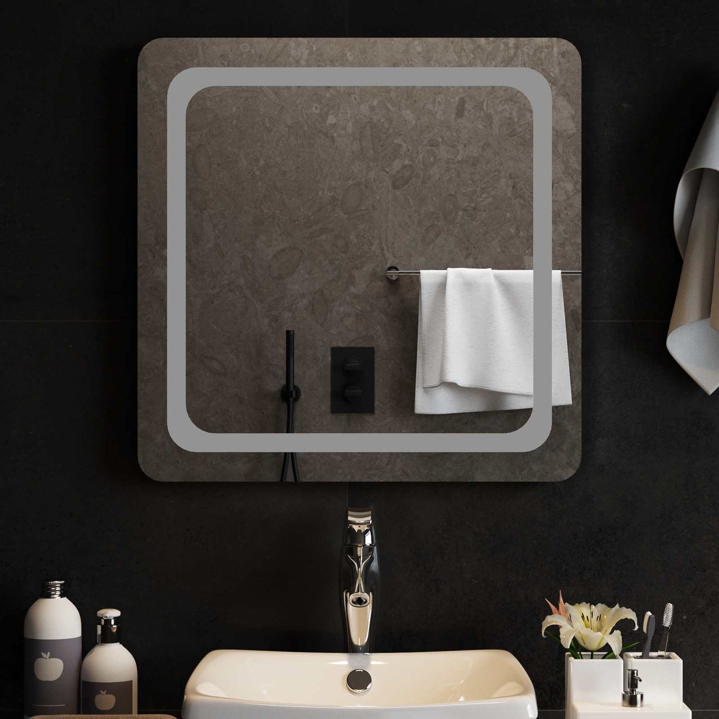 LED vonios veidrodis Skaidrus 60 x 60 cm grūdintas stiklas