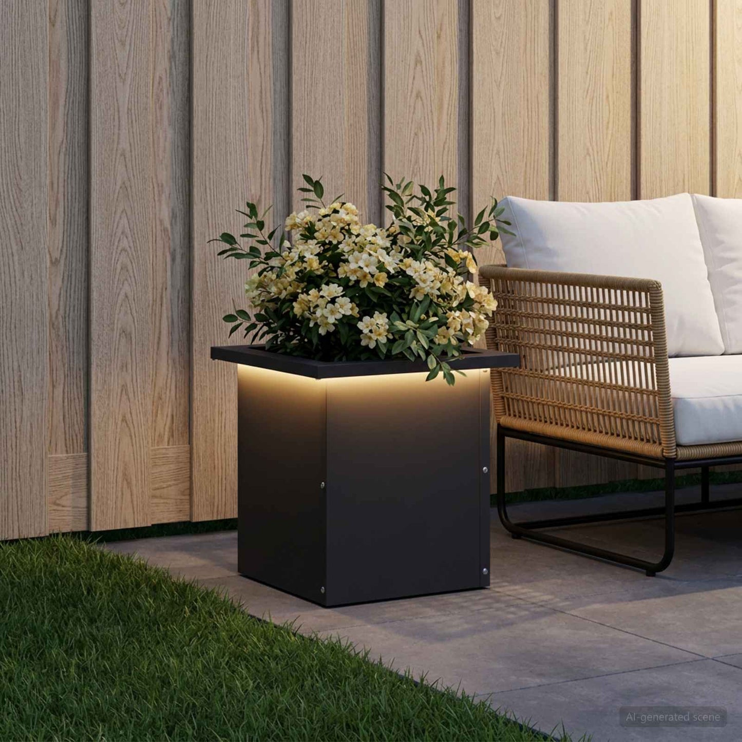 Sodo vazonas su LED Juoda 30 x 30 x 30 cm Plienas