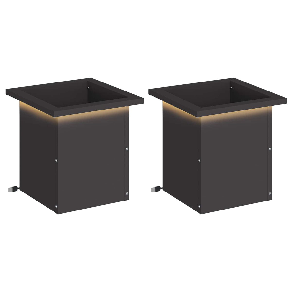 Sodo vazonas su LED 2 vnt. Juoda 30 x 30 x 30 cm Plienas