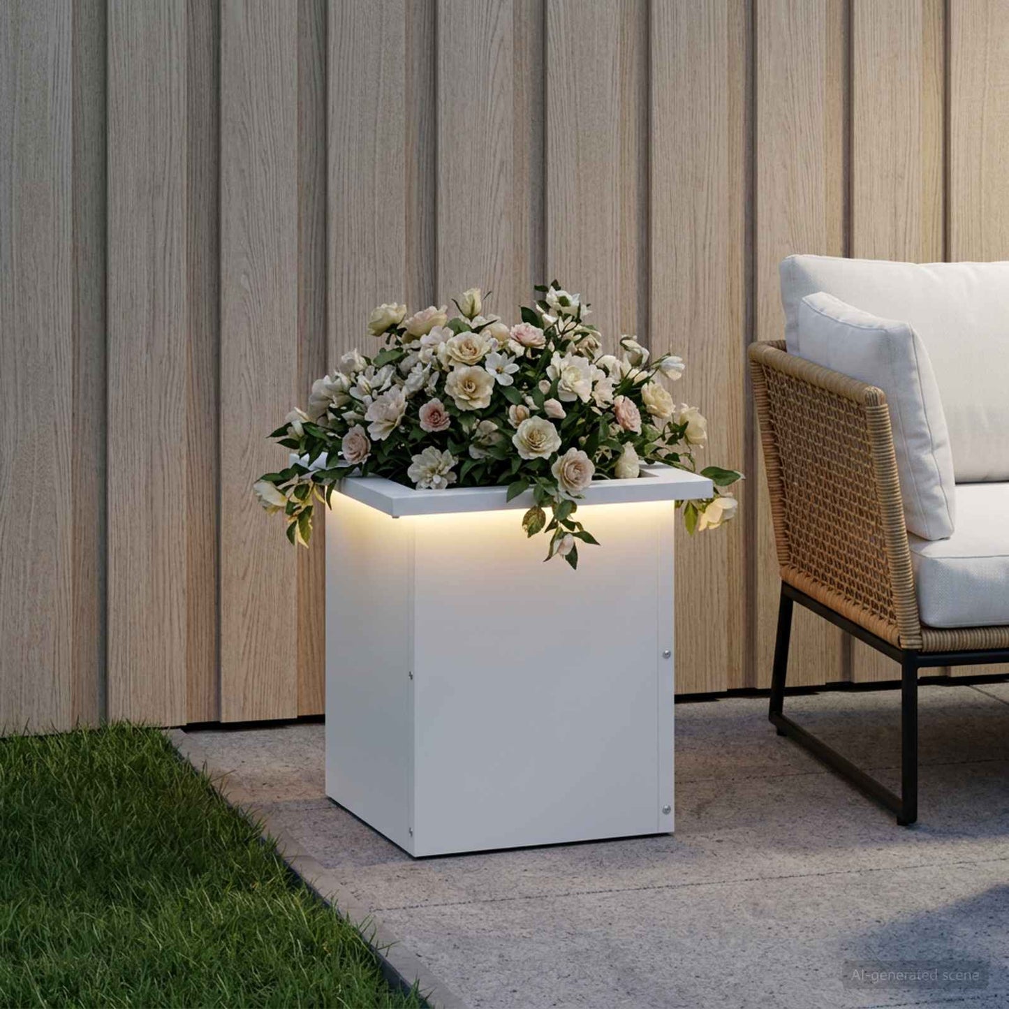 Sodo vazonas su LED Balta 30 x 30 x 30 cm Plienas