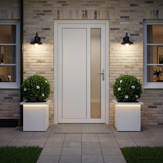 Sodo vazonas su LED 2 vnt. Balta 30 x 30 x 30 cm Plienas