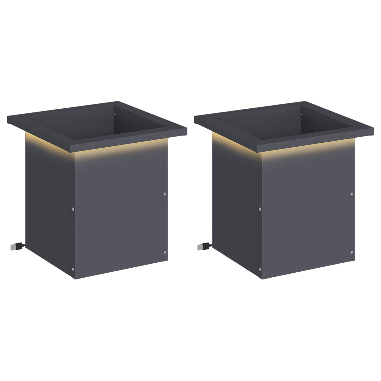 Sodo vazonas su LED 2 vnt. Antracitas 30 x 30 x 30 cm Plienas
