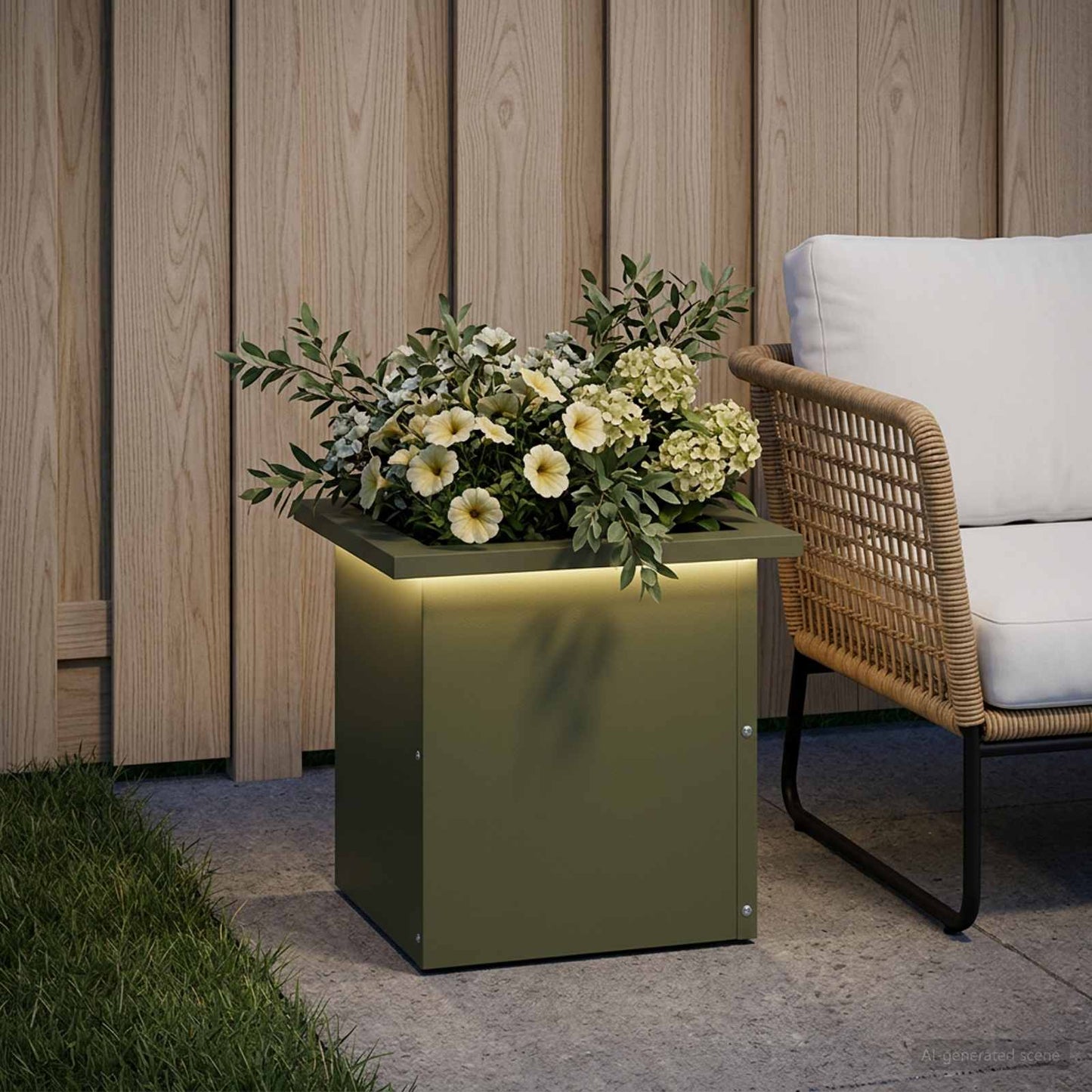 Sodo vazonas su LED Alyvuogių žalia 30 x 30 x 30 cm Plienas