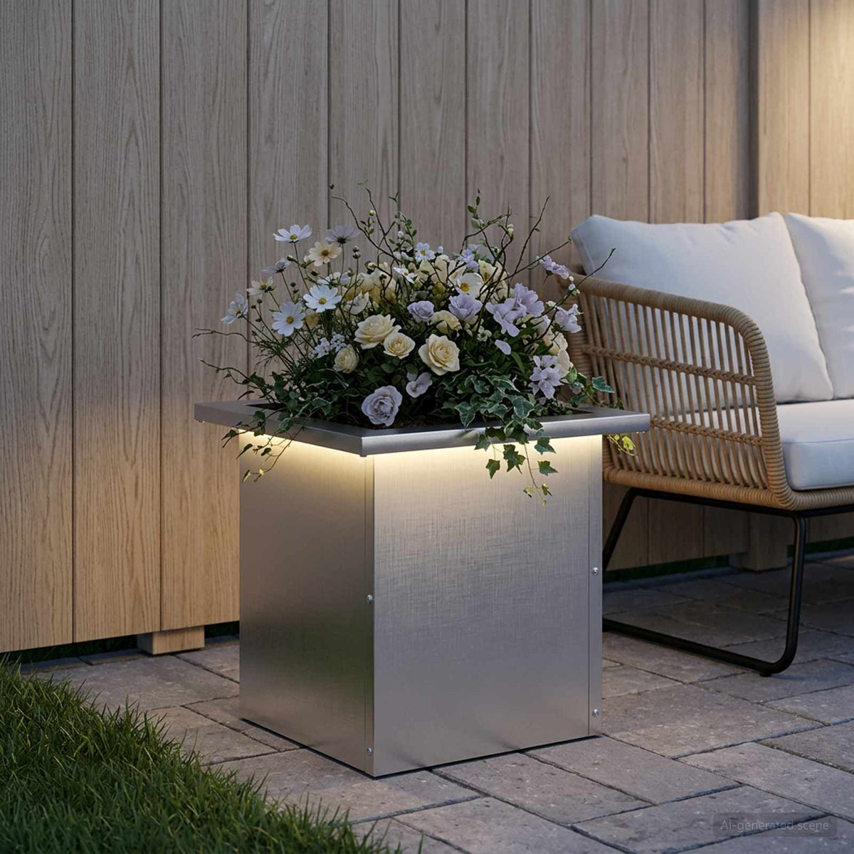 Sodo vazonas su LED Sidabrinė 30 x 30 x 30 cm