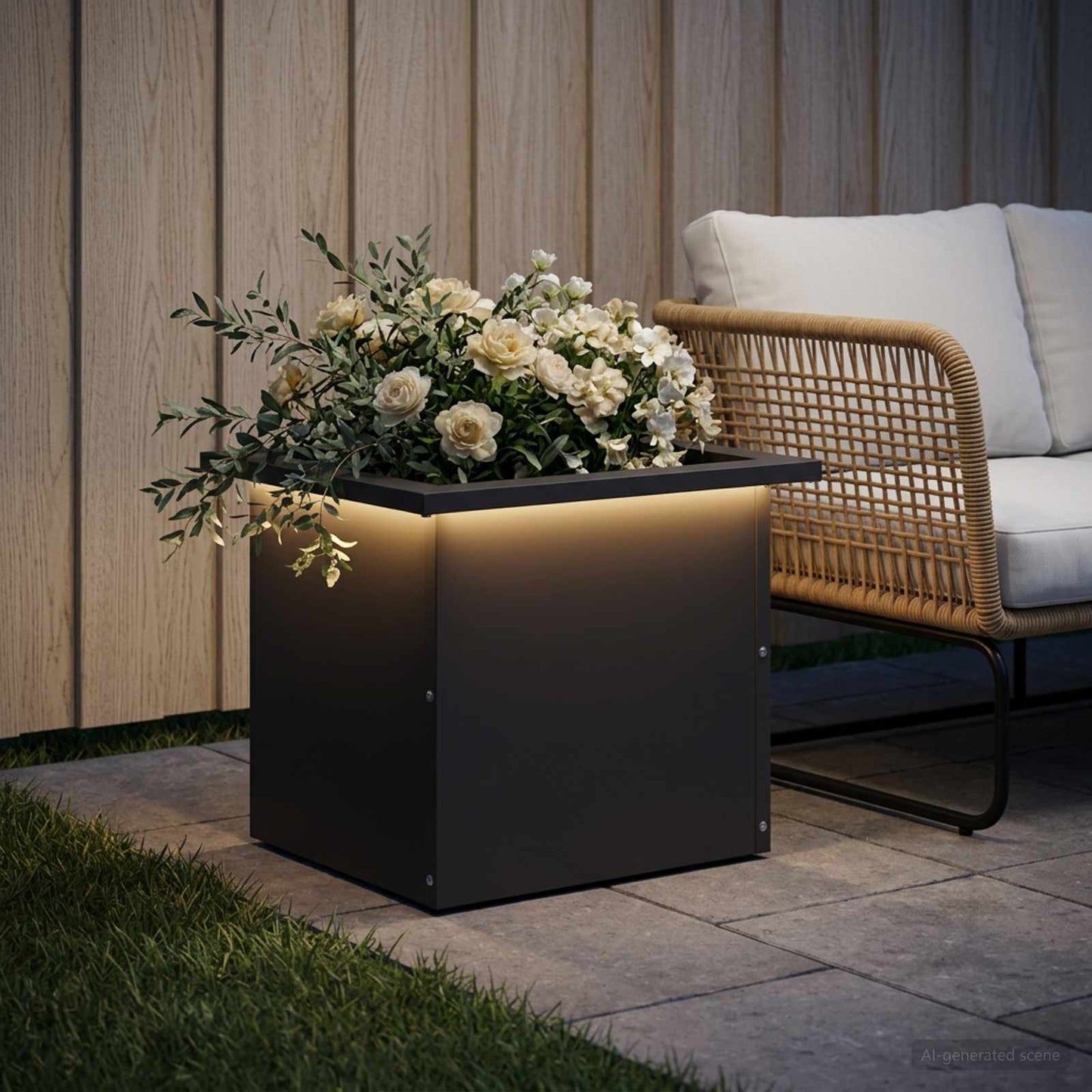 Sodo vazonas su LED Juoda 30 x 40 x 30 cm Plienas