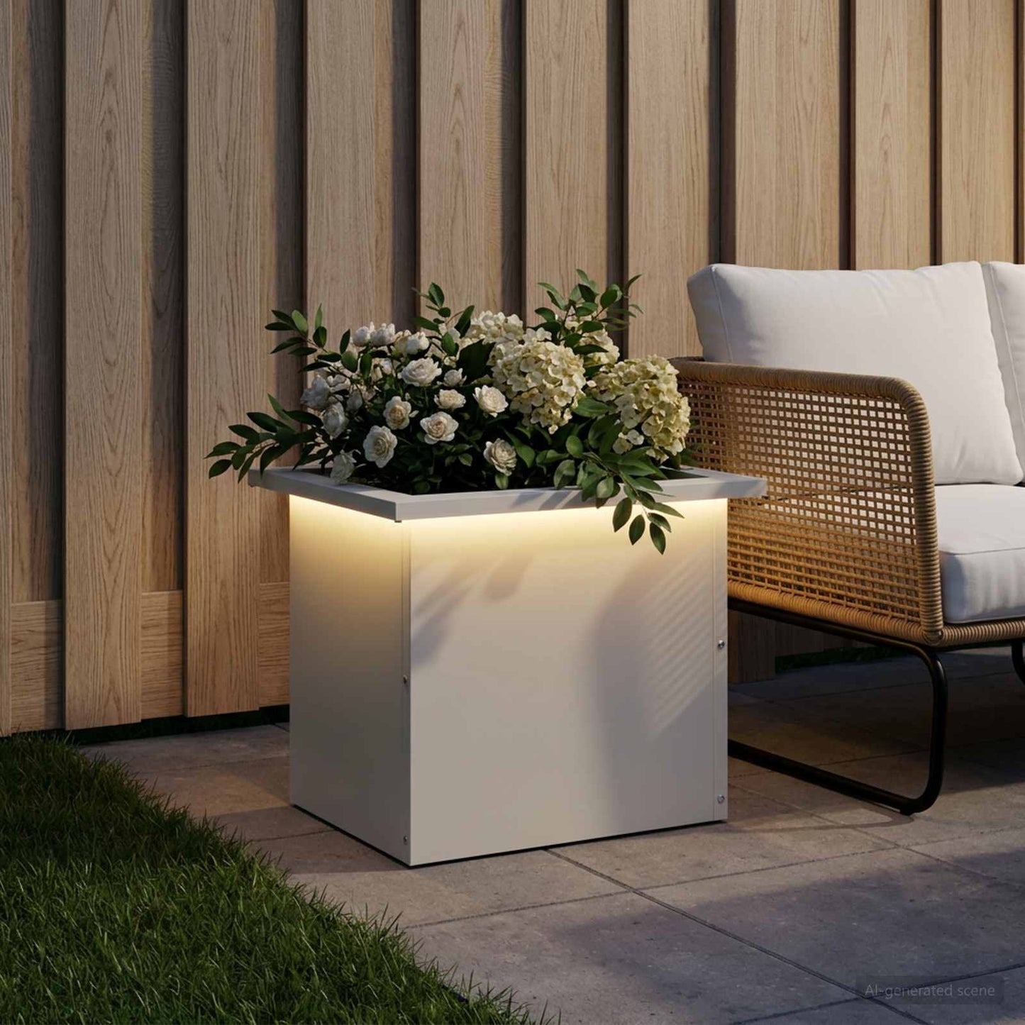 Sodo vazonas su LED Balta 30 x 40 x 30 cm Plienas