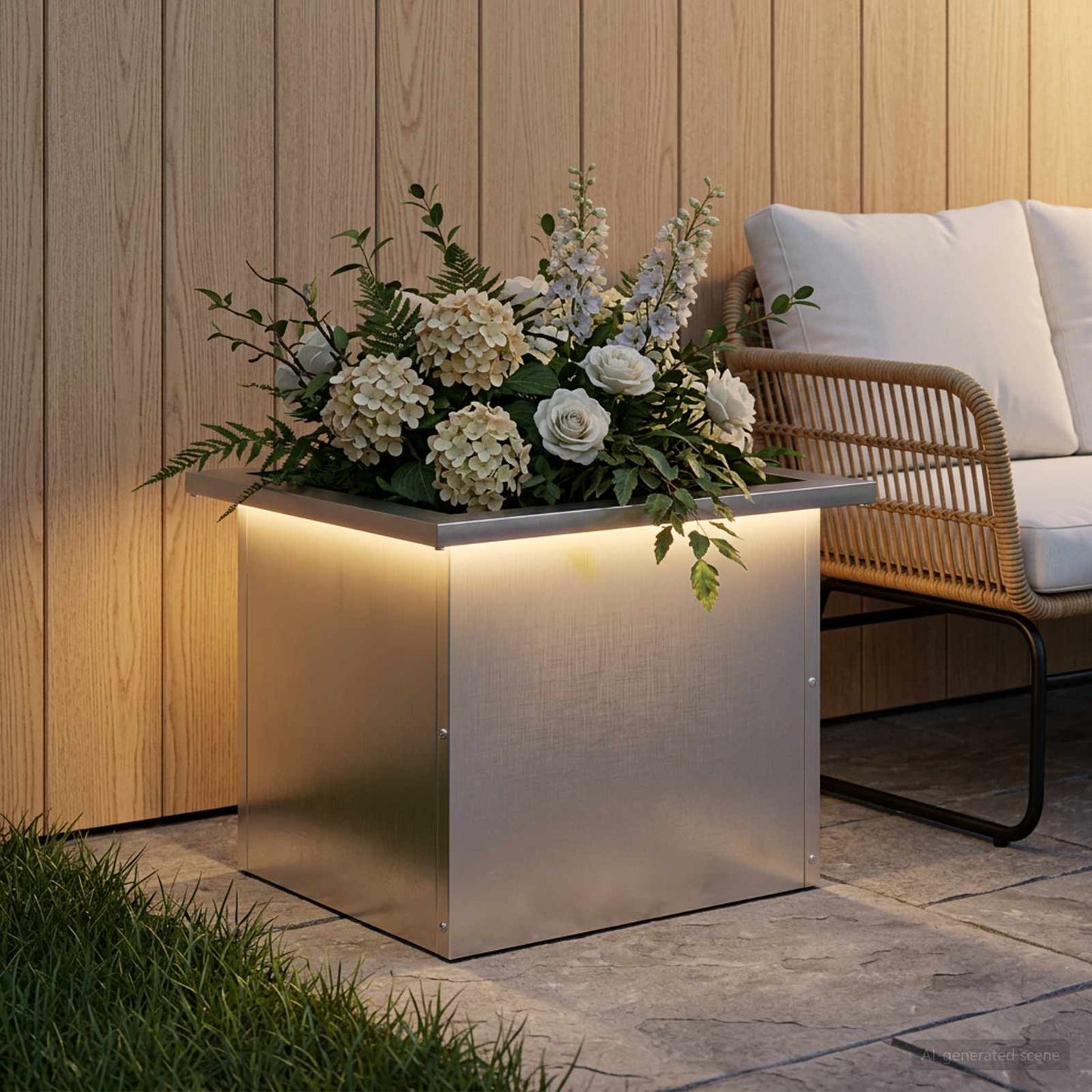 Sodo vazonas su LED Sidabrinė 30 x 40 x 30 cm