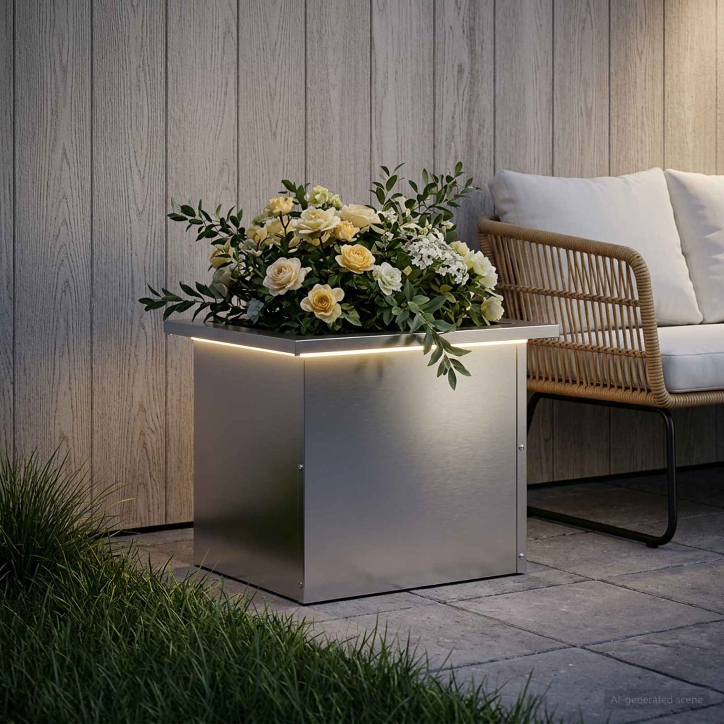 Sodo vazonas su LED Sidabrinė 30 x 40 x 30 cm