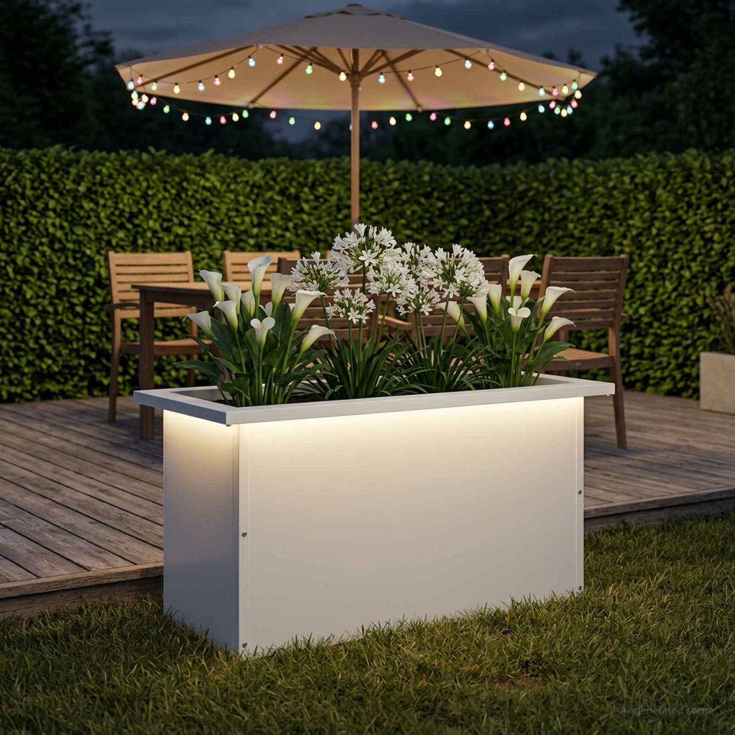 Sodo vazonas su LED Balta 30 x 60 x 30 cm Plienas