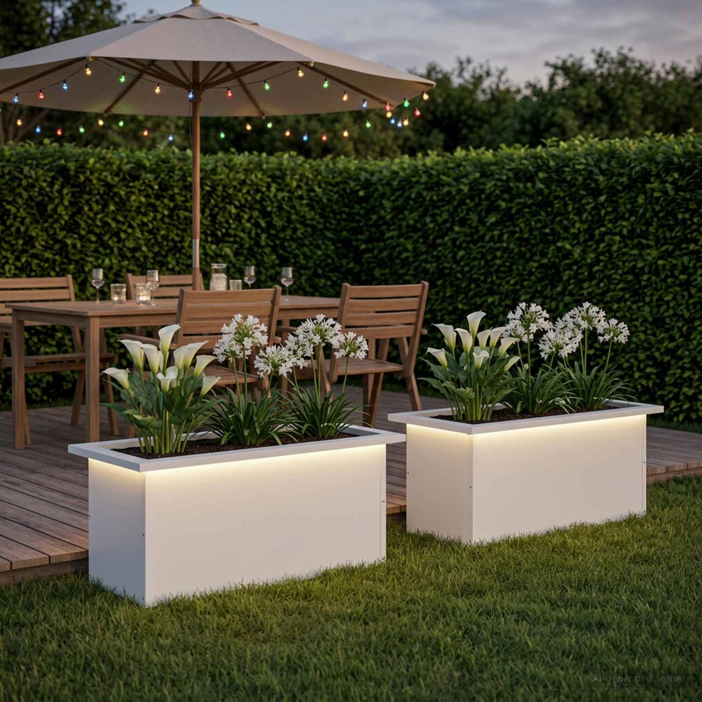Sodo vazonas su LED 2 vnt. Balta 30 x 60 x 30 cm Plienas