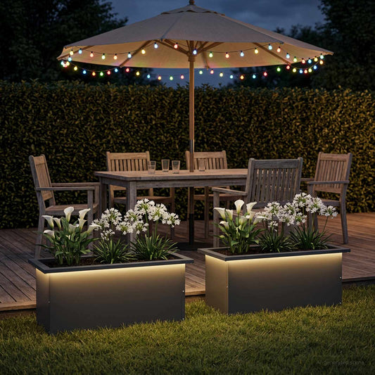 Sodo vazonas su LED 2 vnt. Antracitas 30 x 60 x 30 cm Plienas