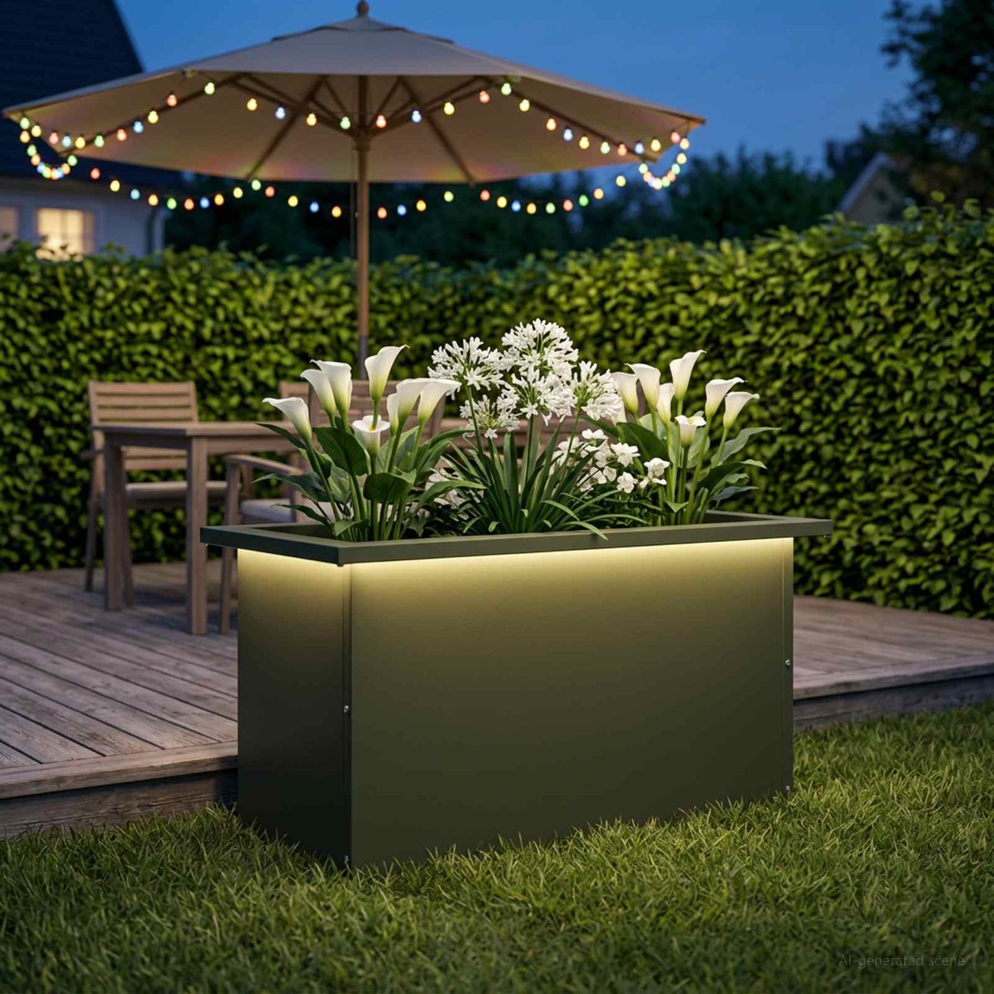 Sodo vazonas su LED Alyvuogių žalia 30 x 60 x 30 cm Plienas