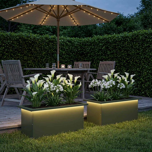 Sodo vazonas su LED 2 vnt. Alyvuogių žalia 30 x 60 x 30 cm